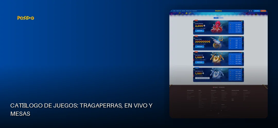 Catálogo de juegos: tragaperras, en vivo y mesas